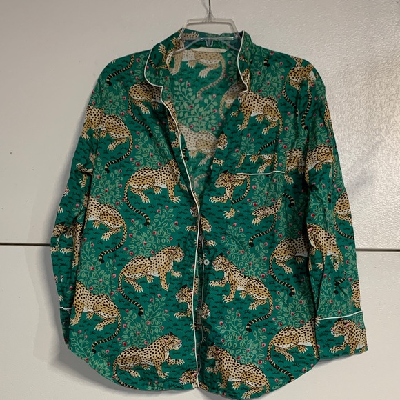 PRINTFRESH BAGHEERA ANIMAL LONG SLEEVE BUTTON DOWN PAJAMA SHIRT GREEN SMALL - Picture 2 of 5